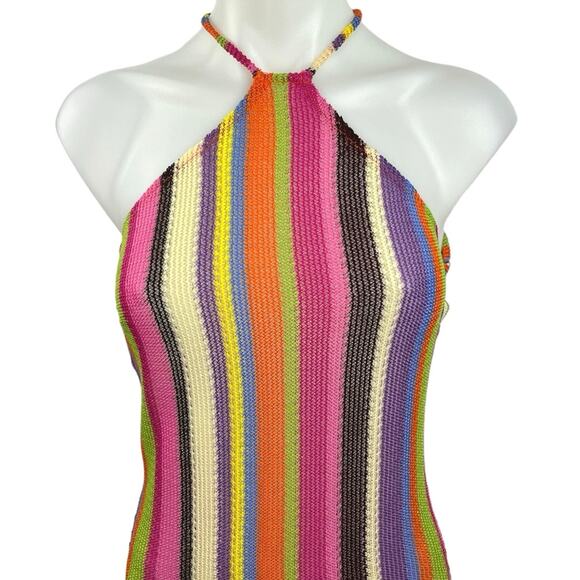 NEW Steve Madden Multicolor Rainbow Striped Sleeveless Halter Maxi Dress Sz S - Picture 6 of 11